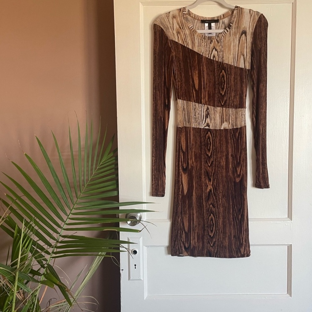 BCBGMaxAzria Woodgrain Print Bodycon Long Sleeve Dress